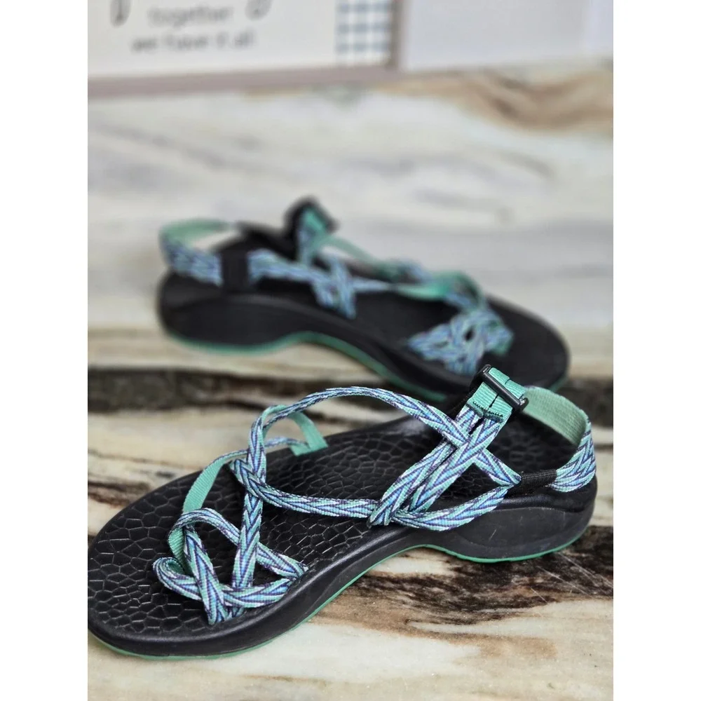 Chaco Z Cloud 2 Womens 9 Sandals Green Blue Double Strap Toe Loop Hiking Shoes‎